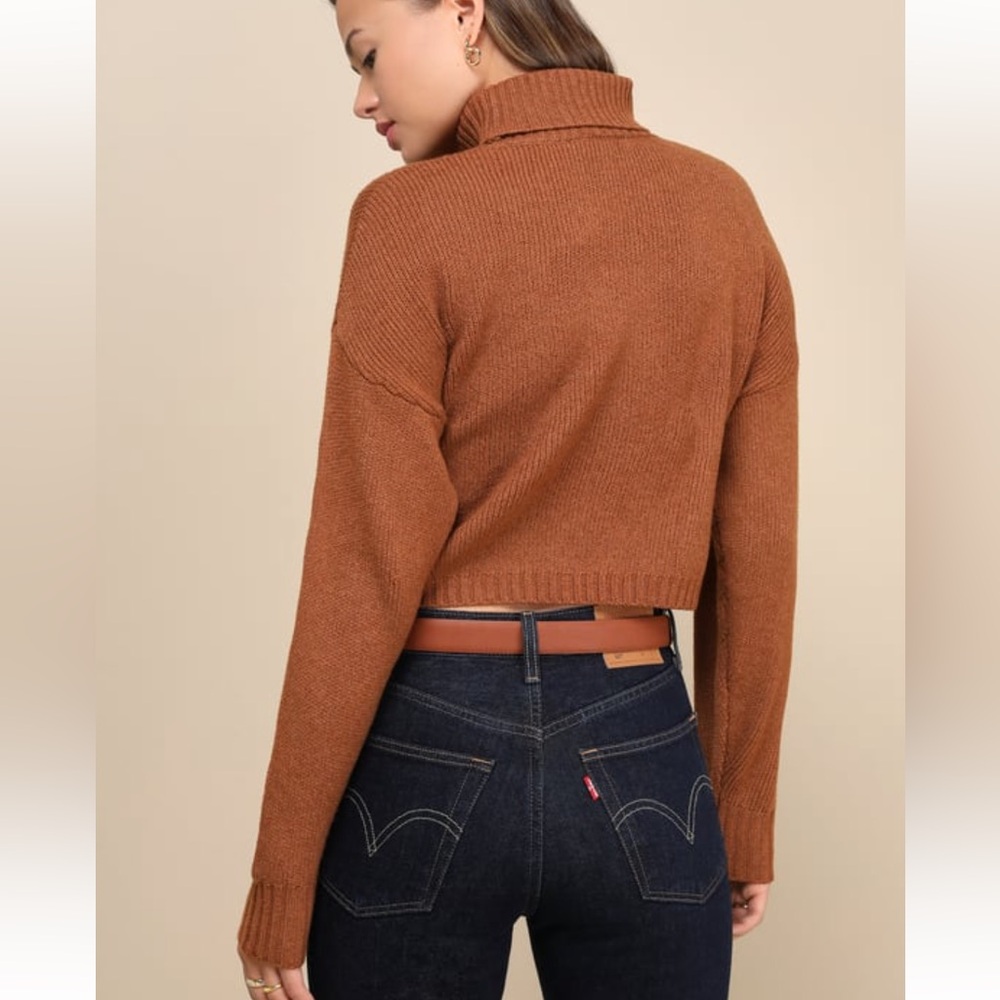 Lulu’s Comfy Intentions Rust Brown Turtleneck Cropped Pullover Sweater Small NWT - Picture 3 of 9